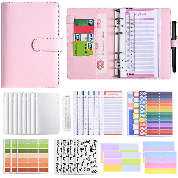 [Luxury Gift Pack] -Pink (Budget Card 12+ zipper bag 8+ words 2+ multi-function stickers 3+ calibration 1+color label 2+2)