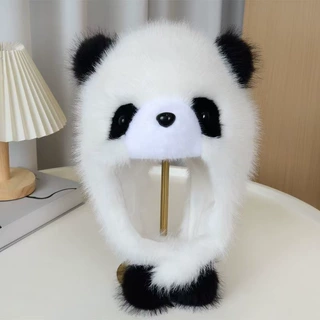 新款熊猫帽仿皮草可爱保暖秋冬季帽子河北厂家直销定制熊猫雷锋帽