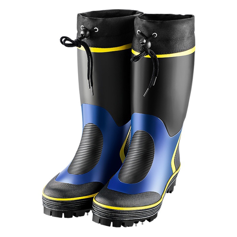 New steel nail bottom rain boots plus size outdoor fishing shoes rock fishing shoes high tube rain boots rubber sea fishing reef non-slip shoes