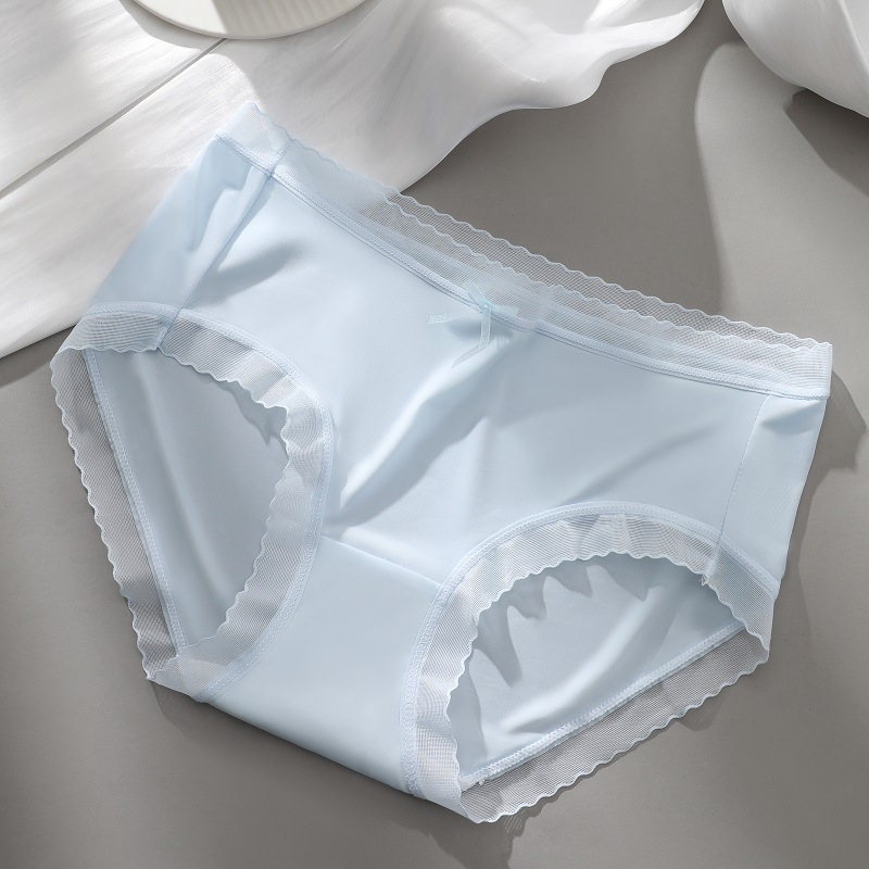Entrepierna de algodón transpirable de verano para mujer Mediados de cintura linda chica borde de encaje triángulo pantalones cortos cabeza chica ropa interior sin costuras