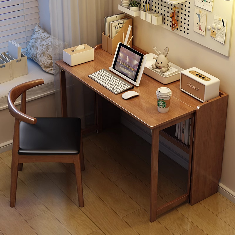 Solid Wood Folding Desk, Home Bedroom Writing Desk, Retractable Computer Desk, Simple Study Desk, Small Apartment Desk