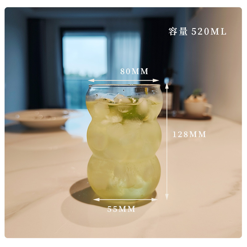 Tazas de vidrio de alto silicio de borosilicato de hielo taza de café americana bebida fría taza de bebida fría transparente taza de jugo de burbujas de boca ancha taza al por mayor