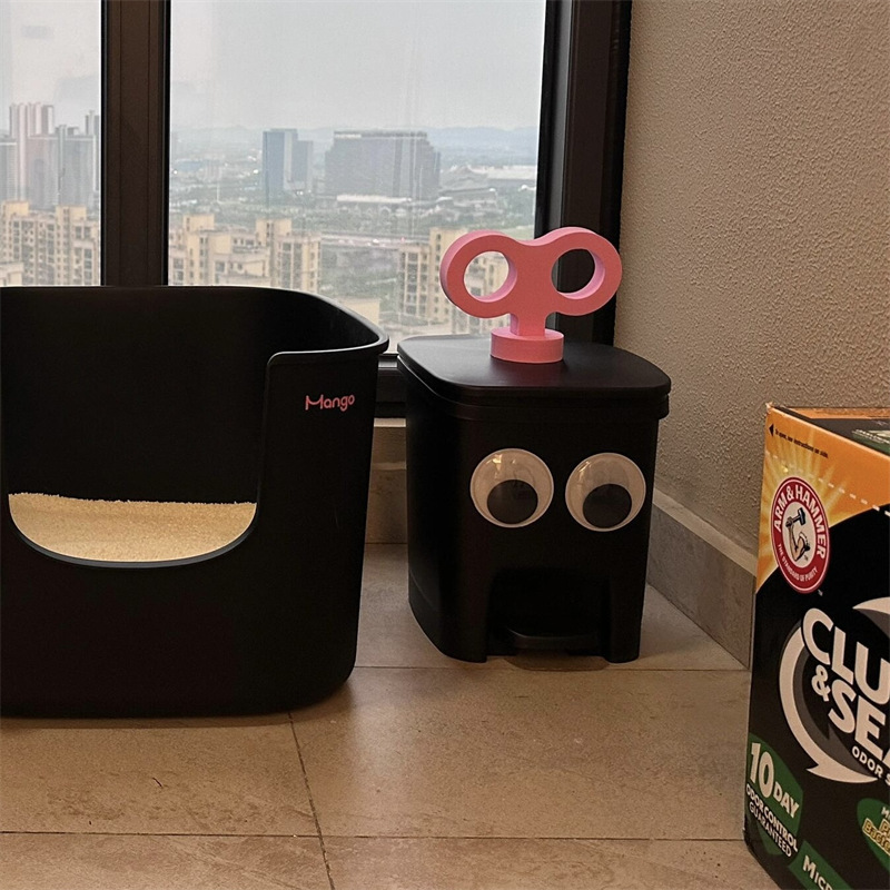 かわいい大きな目のゴミ箱家庭用蓋付き高颜値大容量漫画寝室紙かごトイレごみかご|undefined