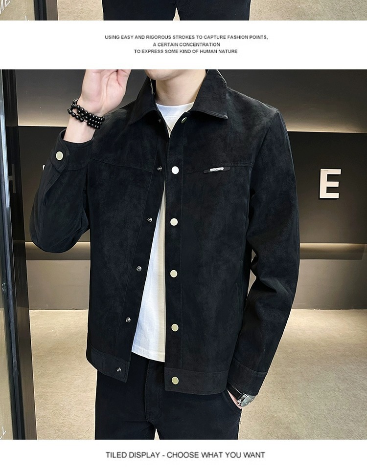 Versatile Suede Men's Jacket With Turn-down Collar Casual Style_voghion.com