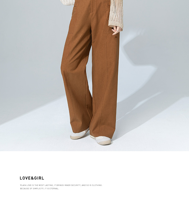 Quần jean nữ cạp cao ống rộng dáng suông chất cotton Tencel mềm mại — Màu bí ngô chi tiết 20