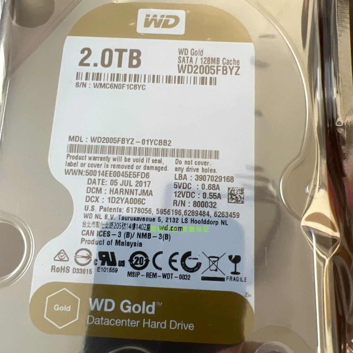 Новый WD/Western Digital WD2005FBYZ Gold диск 2TB SATA6GB/S 7200 оборотов 128M enterprise