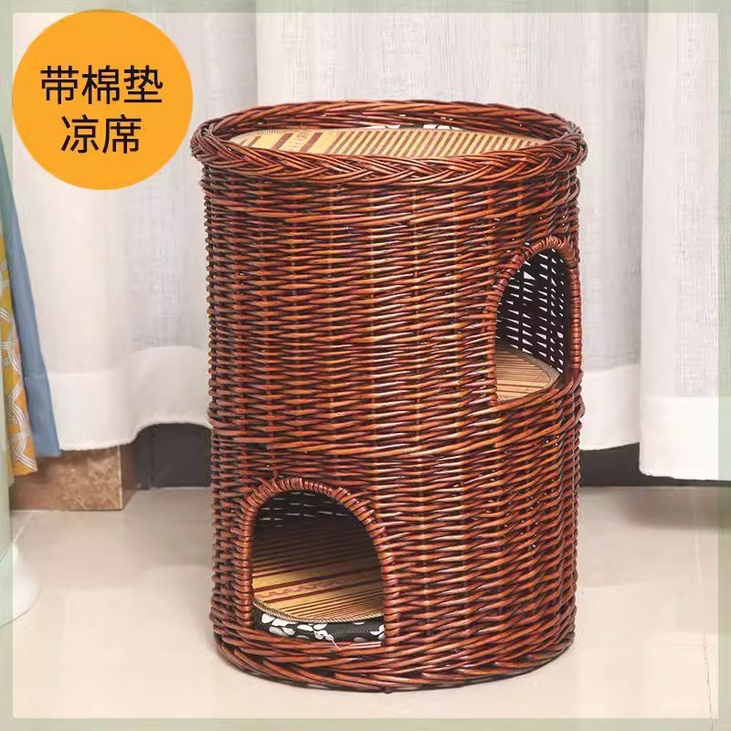 Nido de gato de caña caliente felino de cuatro estaciones desmontable general casa de gato villa pequeña perro de casa de gato felino de sauce estera