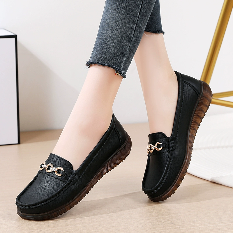 Материнская обувь на коровьей подошве, весенне-осенняя кожаная обувь, женская обувь, туфли-бини на мягкой подошве для среднего и пожилого возраста.