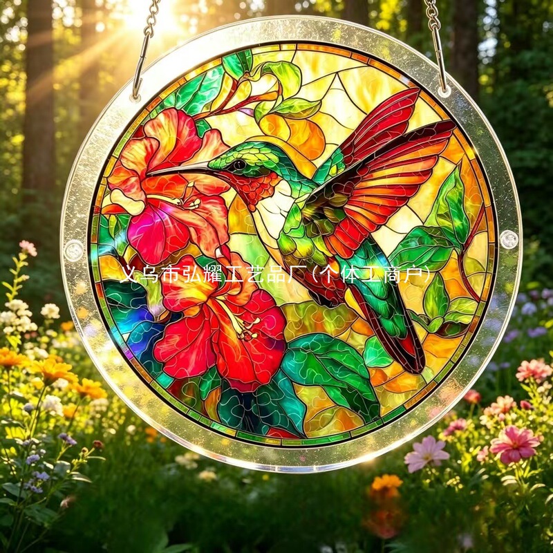 Acrylic Sunlight Catcher Puzzle Decoration, Educational Toy for Adults, Light-Transmitting Hummingbird Puzzle Hanging Ornament for Garden