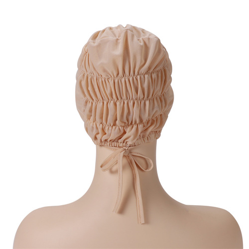 New solid color mesh breathable elastic elastic lace bottom hat with rope hijab adjustable inner cap