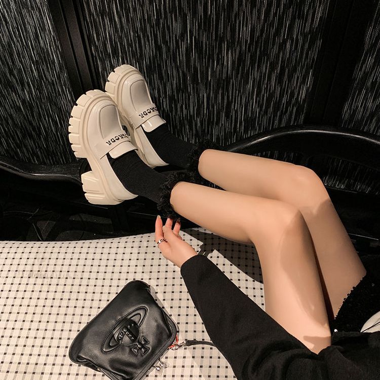 Giày da nữ mũi tròn siêu cao gót đế bánh mì phong cách casual — Màu đen, Màu đỏ rượu, Màu trắng chi tiết 27