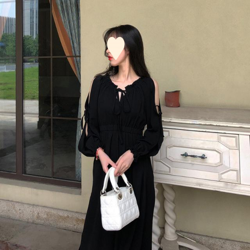 御姐风减龄修身礼服裙设计感收腰显瘦连衣裙女春秋高级感长袖长裙|undefined