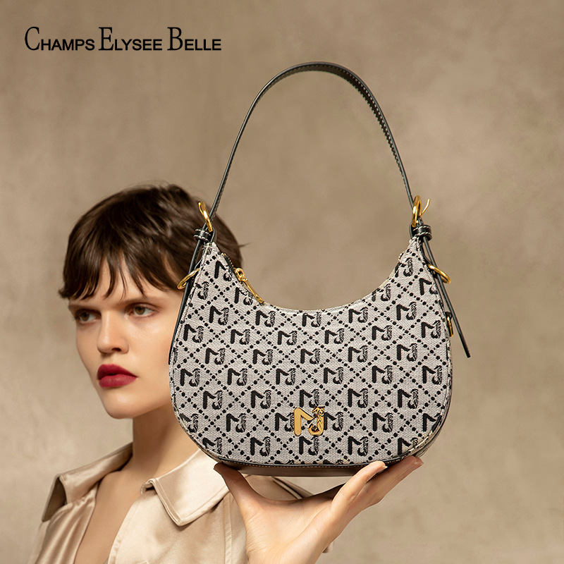 Underarm Bag Women's 2023 New Fashion Portable Crescent Bag High-end Niche Design Canvas Shoulder Crossbody Bag
