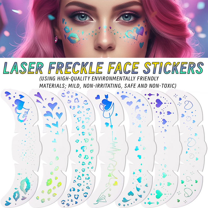 New Amazon Flash Laser Tattoo Sticker Party Love Makeup Sticker European and American Valentine's Day Waterproof and Sweatproof Face Sticker