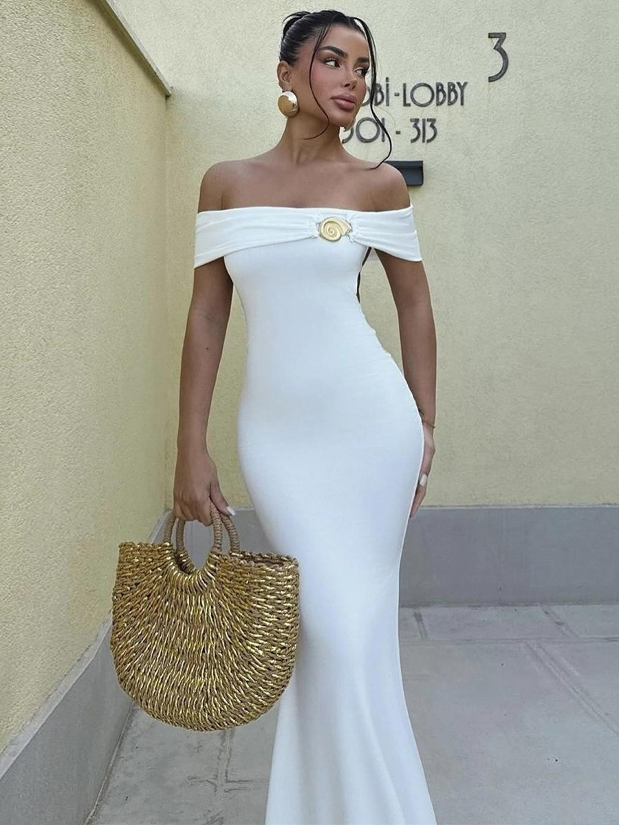 Cross-Border Wholesale Autumn New European and American Fashion Temperament One-Shoulder Sexy Backless Waist Slimming Hip-Hugging Dress
