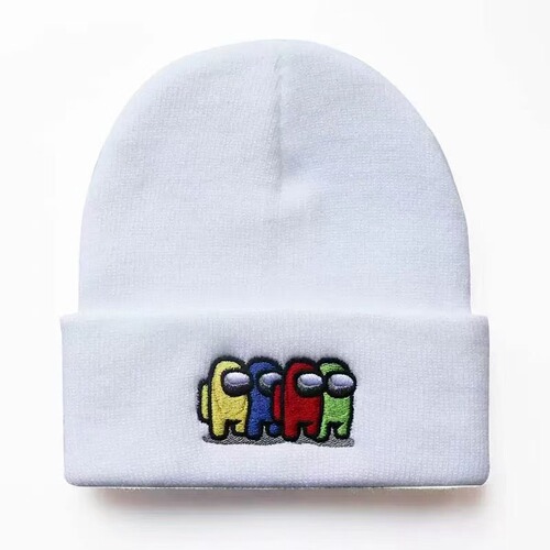 Among Us game cartoon-themed hat, autumn/winter warm knitted hat with rolled brim, solid-color new style knitted hat.