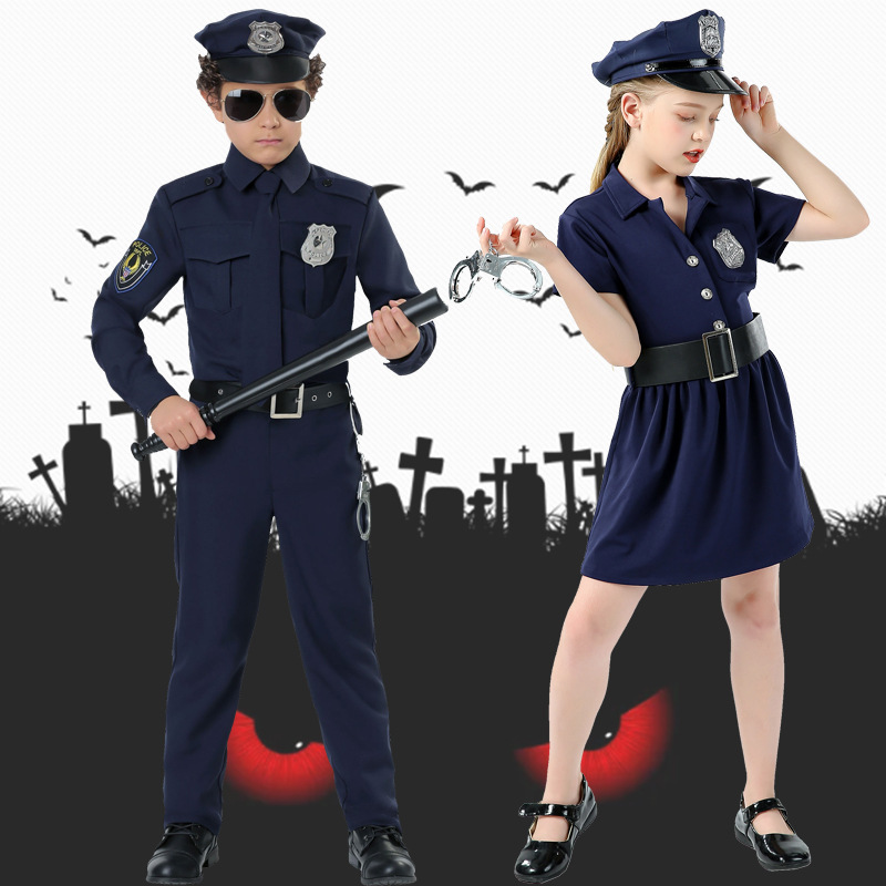 European and American Halloween boys and girls personalized clothing cosplay cute police uniform girls slim one-piece police dress