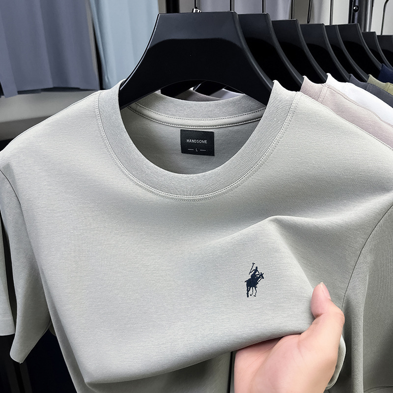 Foreign Trade Paul Polo Embroidery Ma Biao Round Cotton Short-sleeved T-shirt Men's Simple Casual Half-sleeved Summer Dad Fashion