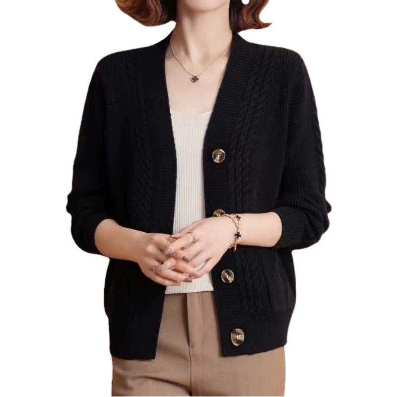 Женский кардиган-свитер 2024: новая осенне-зимняя коллекция, свободный повседневный верх, однотонный стильный вязаный топ
