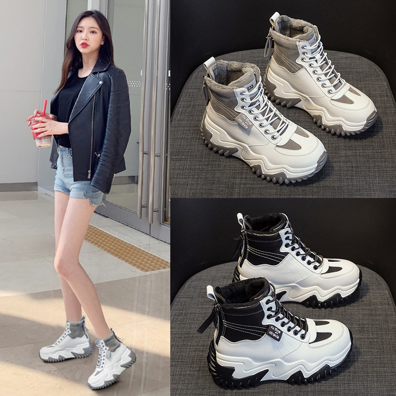 Giày sneaker nữ chunky đế dày phong cách Hàn Quốc, lót lông giữ ấm, tăng chiều cao, mùa thu đông 2026 — M168 đen cộng với nhung, Lớp lót đơn màu xám M168-1, Lớp lót đơn màu đen M168-1, M168 màu xám cộng với nhung chi tiết 1