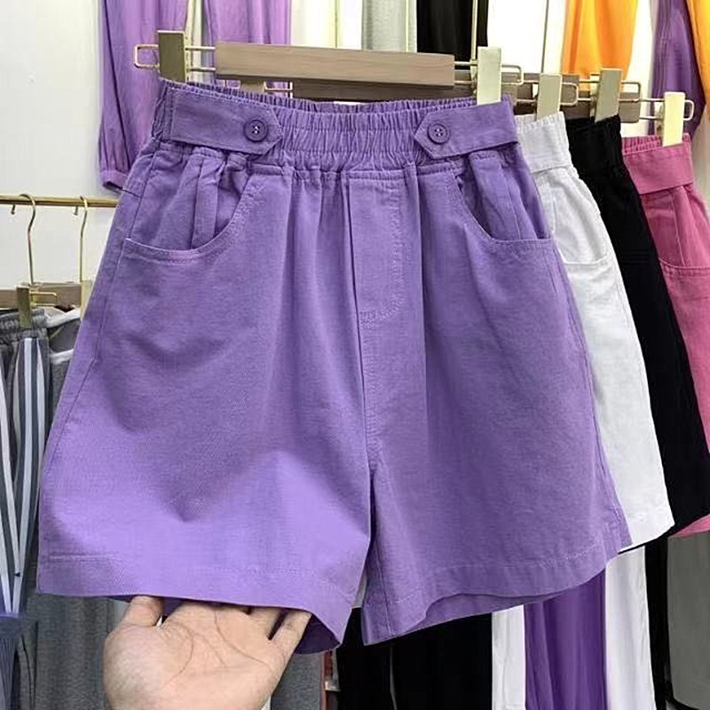 Quần short denim ống rộng cho nữ mùa hè 2024 phong cách Hồng Kông bố học sinh mặc ngoài quần năm điểm quần ống rộng chứa cotton