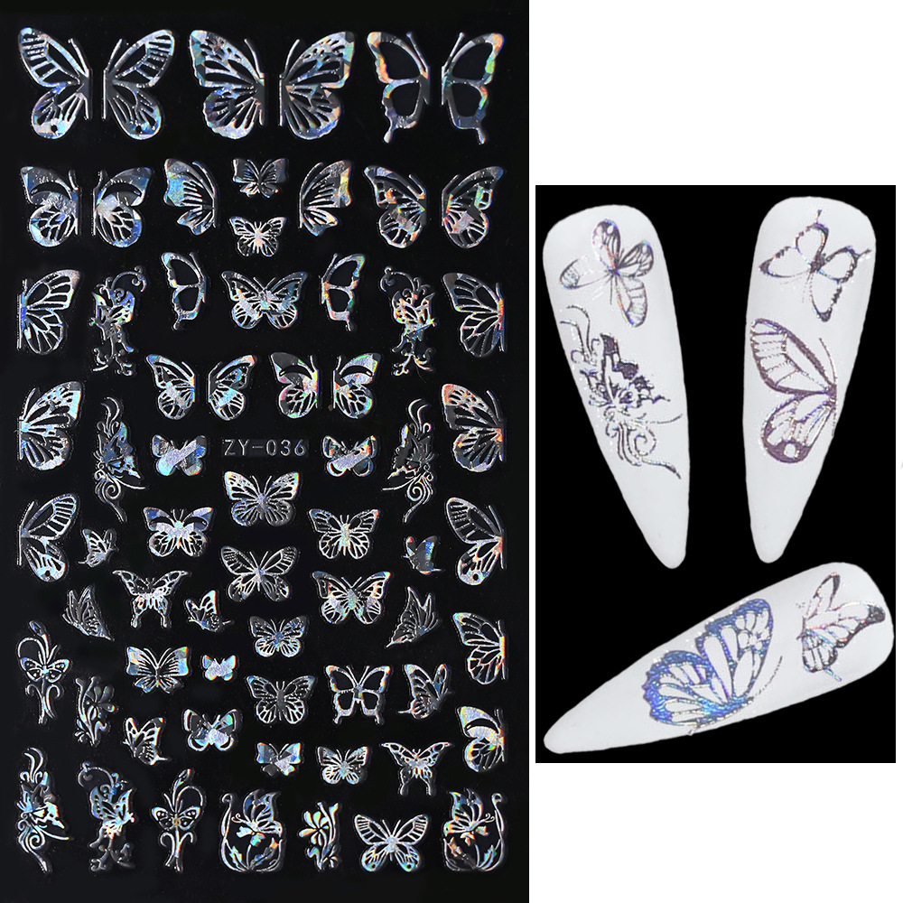 Venta caliente transfronteriza de uñas pegatinas de mariposa delgada dorada láser oro y plata mariposa adhesivo autoadhesivo decoración de uñas calcomanías