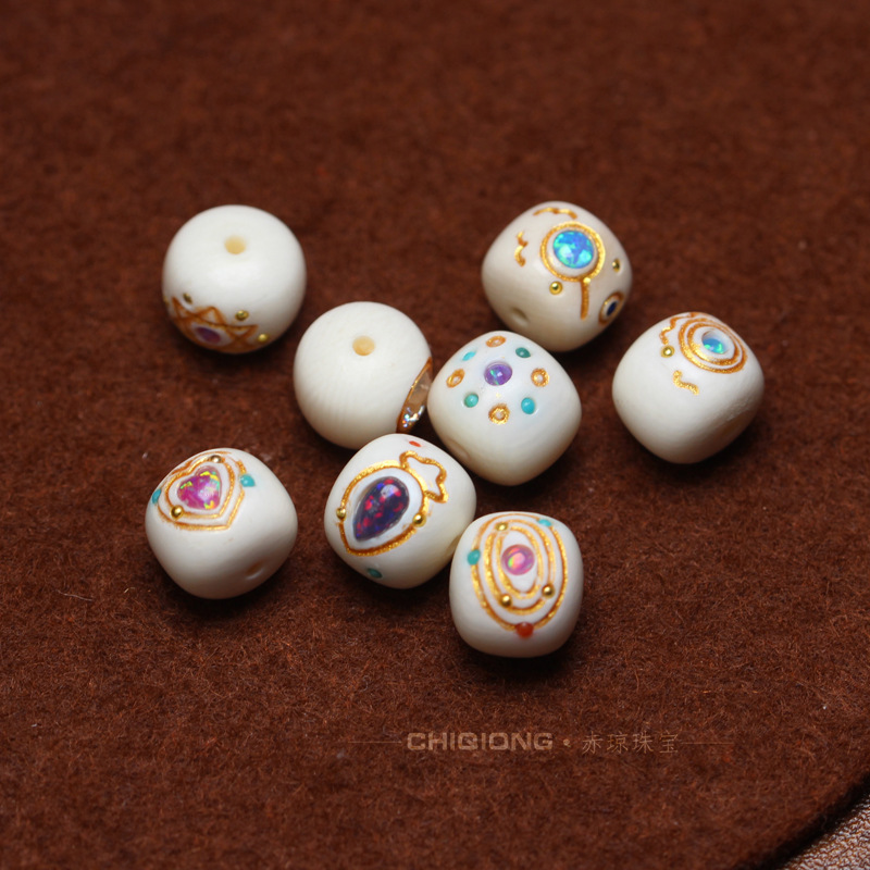 Natural mammoth ivory inlaid Opal turquoise dopamine small beads DIY Wenwan accessories pendant