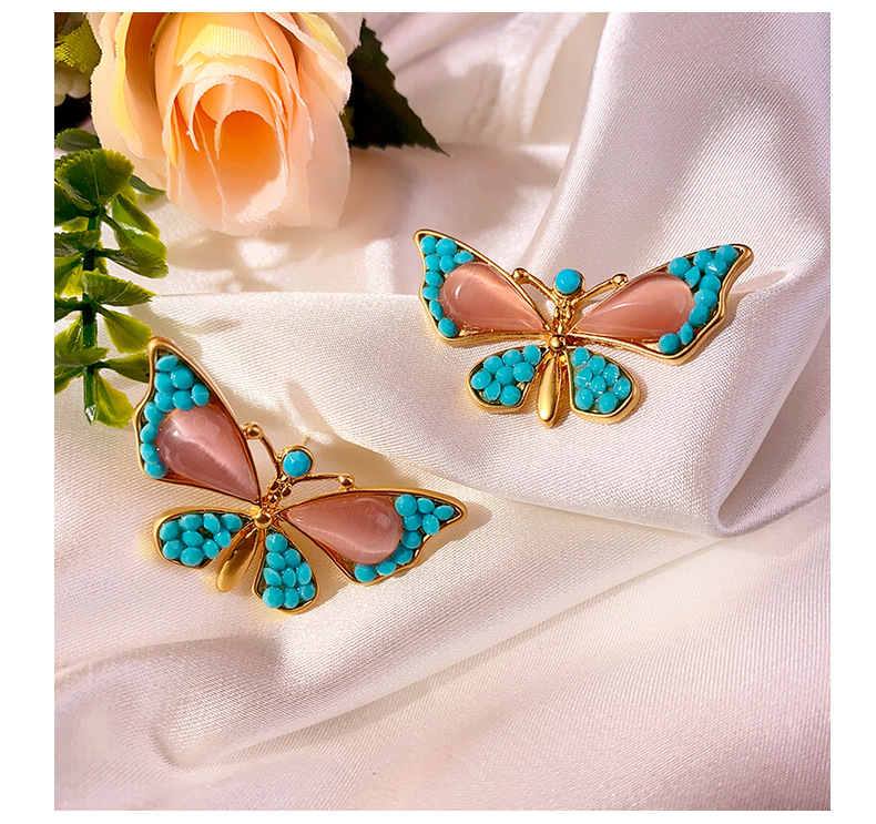 1 Pair Ethnic Style Water Droplets Butterfly Inlay Alloy Resin Earrings display picture 2