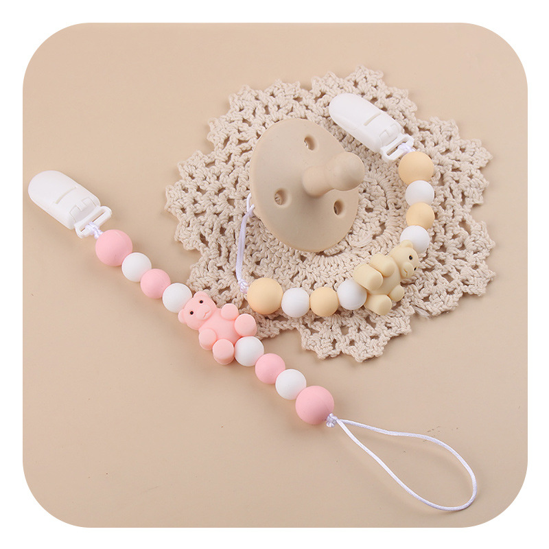 Amazon nueva cadena de tetas de silicona para bebés y bebés, cadena de dientes de molar para calmar la cadena de goma de diente anti-caída