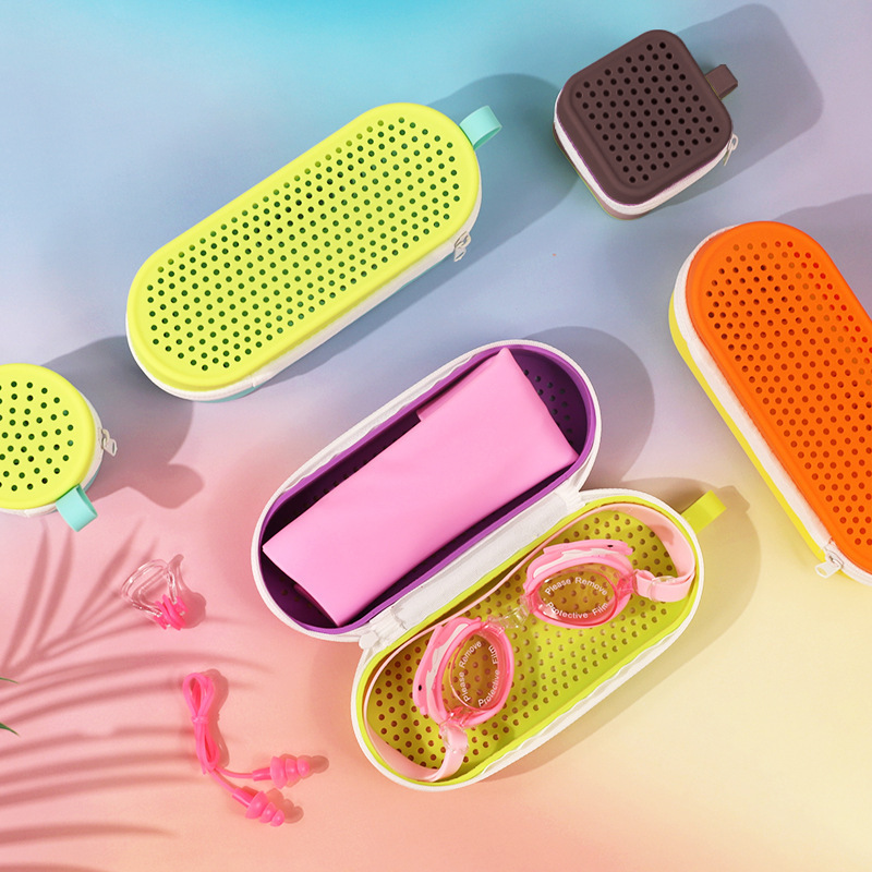 Estilo explosivo transfronterizo, caja de gafas de natación de silicona de gran capacidad transpirable de doble cara, caja de protección de gafas, bolsa de almacenamiento de gafas de natación portátil a prueba de caídas