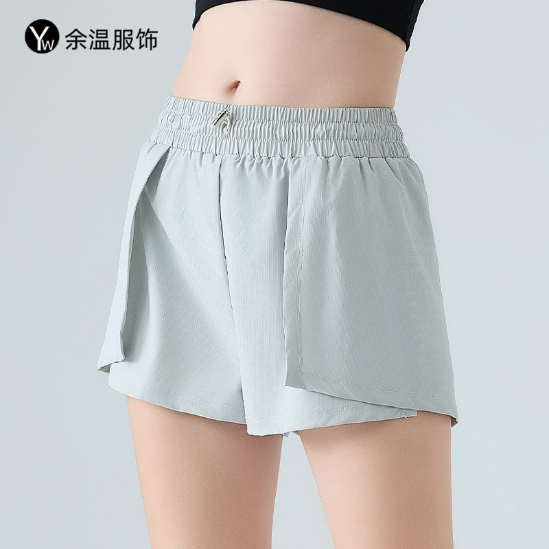 Spring and Summer Fake Two-piece Sports Shorts Women's Quick-dry Running Golf Feather Yoga Fitness Shorts Hot Pants