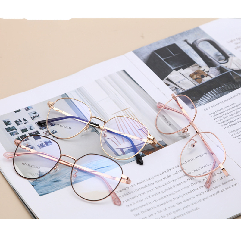 新款防蓝光护目镜复古文艺框架眼镜M8871金属不规则平光镜可配镜