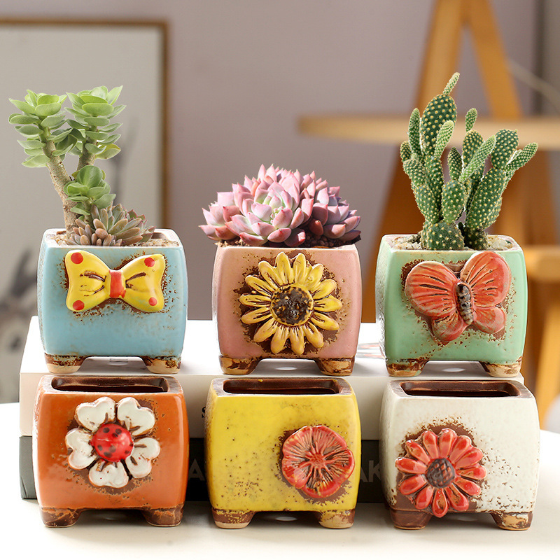 Wholesale square pot kneaded flower fleshy flowerpot stoneware household Korean breathable meat special TEMU a generation of hair