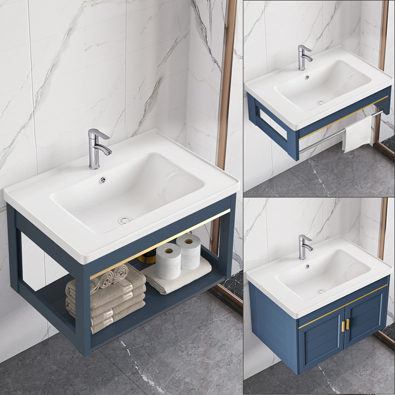 Balcón lavabo montado en la pared pequeño apartamento baño casa lavabo gabinete combinación de cerámica lavabo integrado