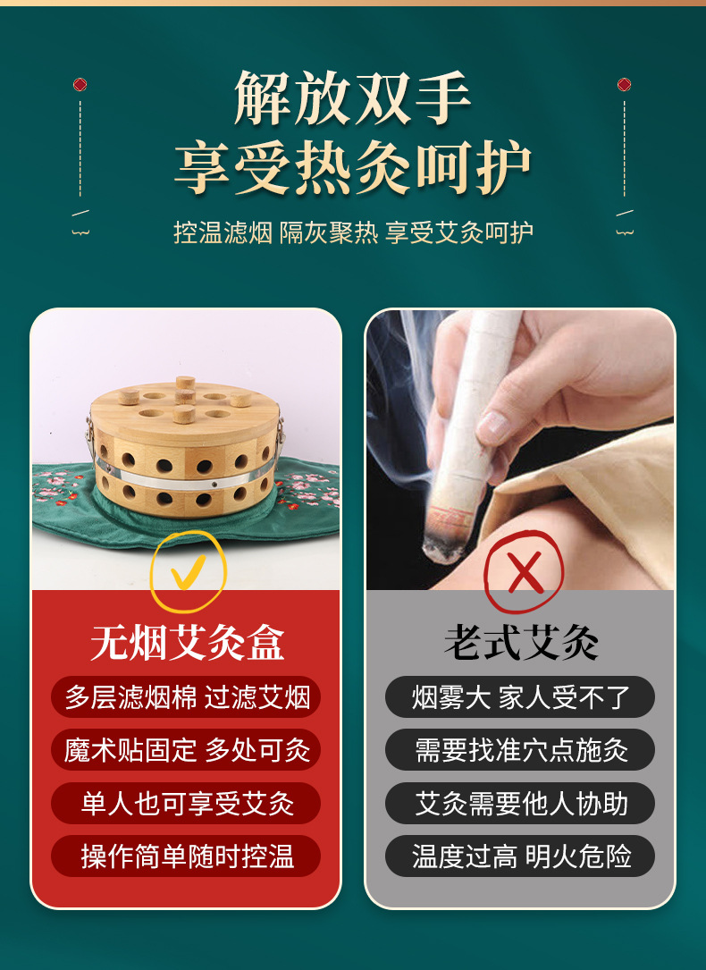 Five-Needle Moxibustion Box Thunder-Fire Moxa Jar for Abdomen and Waist Warm Suspended Moxibustion Embroidered Gift Set 5cm Moxa Sticks quality and texture
