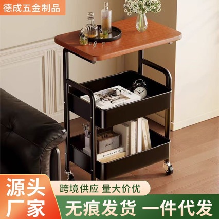 Simple Bedside Trolley, Movable Side Table, Snack Storage, Table Board Storage Rack, Home Floor-Standing Bedside Table
