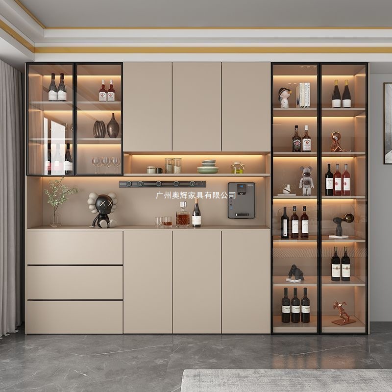 Household Wall-Mounted Multi-Functional All-In-One Cabinet Restaurant Kitchen Simple Modern Storage Cabinet Heightened Wine Cabinet Solid Wood Sideboard