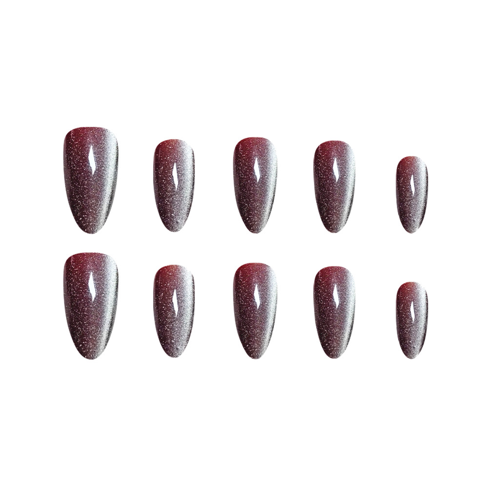 Comercio exterior rojo marrón gradiente ojo de gato 30 piezas de uñas de almendra blanquear uñas uñas falsas lotes mixtos spot