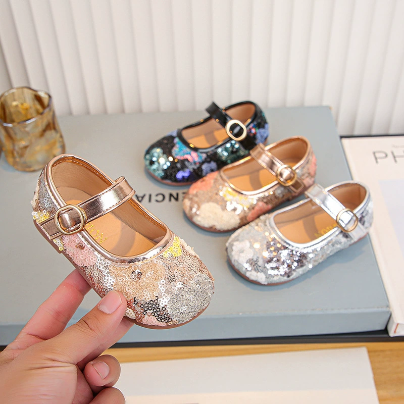 Одиночная обувь для девочек 2024 осень новая детская хрустальная обувь