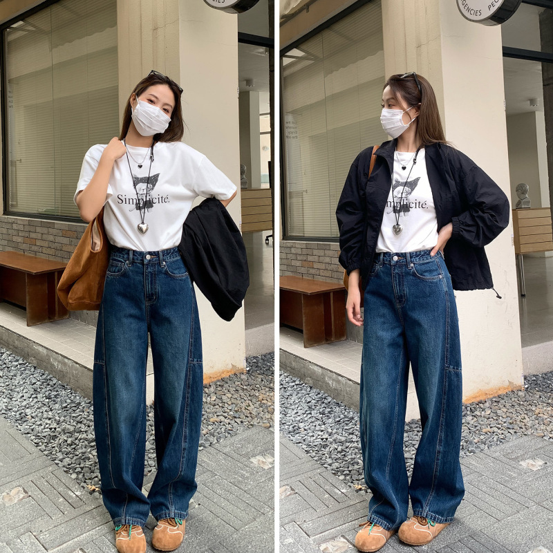本期主推~显瘦宽松阔腿弯刀牛仔裤女2025秋季新款直筒镰刀拖地裤|undefined