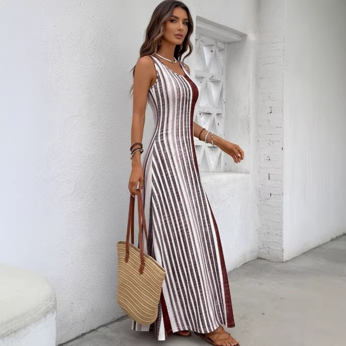 New European And American Independent Brand's Best-selling Women's Fashion Long Summer Vacation Style White Striped_voghion.com