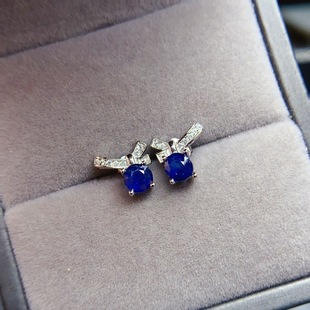 Factory wholesale explosions natural sapphire earrings S925 silver inlaid main stone 5*5 selling Europe and the United States a generation of hair