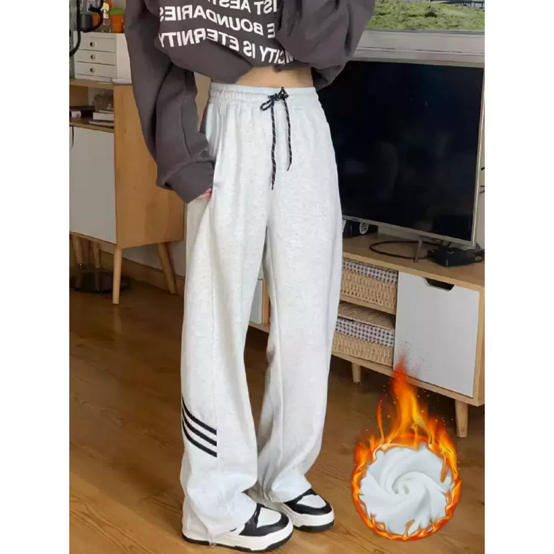 宽松束脚运动裤女秋冬加绒2025新款大码胖mm显瘦直筒休闲阔腿裤子