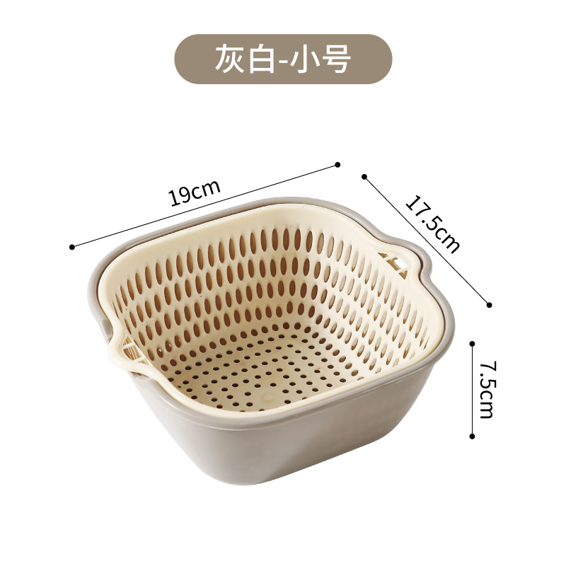 Cocina de dos capas lavabo de verduras, cestas de drenaje de seis piezas, platos de frutas de lavado, sala de estar, cestas cuadradas de lavabo de verduras domésticas