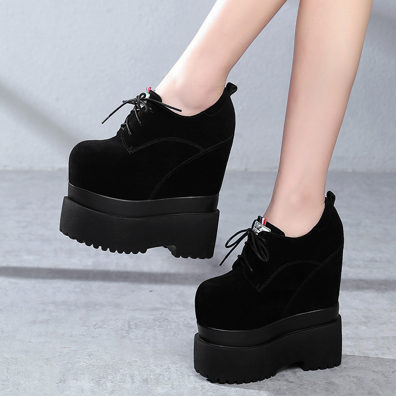 Giày cao gót nữ đế xuồng platform tăng chiều cao 18 cm — Màu đen