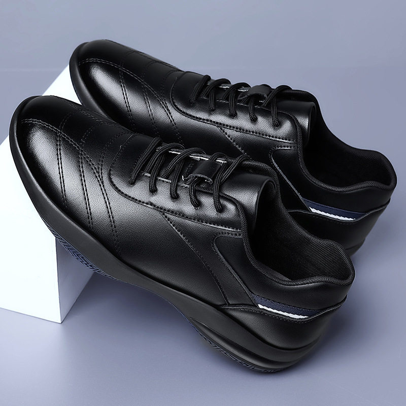 Giày sneaker nam da bò thoáng khí, đế cao su gót thấp 1–3 cm, dây buộc, phong cách thường ngày — PZ9873 Màu đen, PZ9873 màu trắng