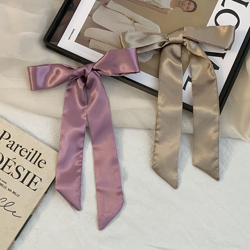 Pañuelo de seda de imitación, tira larga, sentido avanzado, nuevo estilo, color sólido, protección para el cuello, bufanda pequeña, bolsa atada, cinta para el cabello, diadema, cabello atado