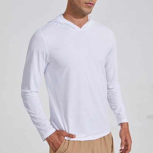 Casual Fitness Sports Quick-Dry Men's Solid Color Hooded Sweatshirt Outdoor Running Cycling Basketball Training Long-Sleeve Men's T-Shirt