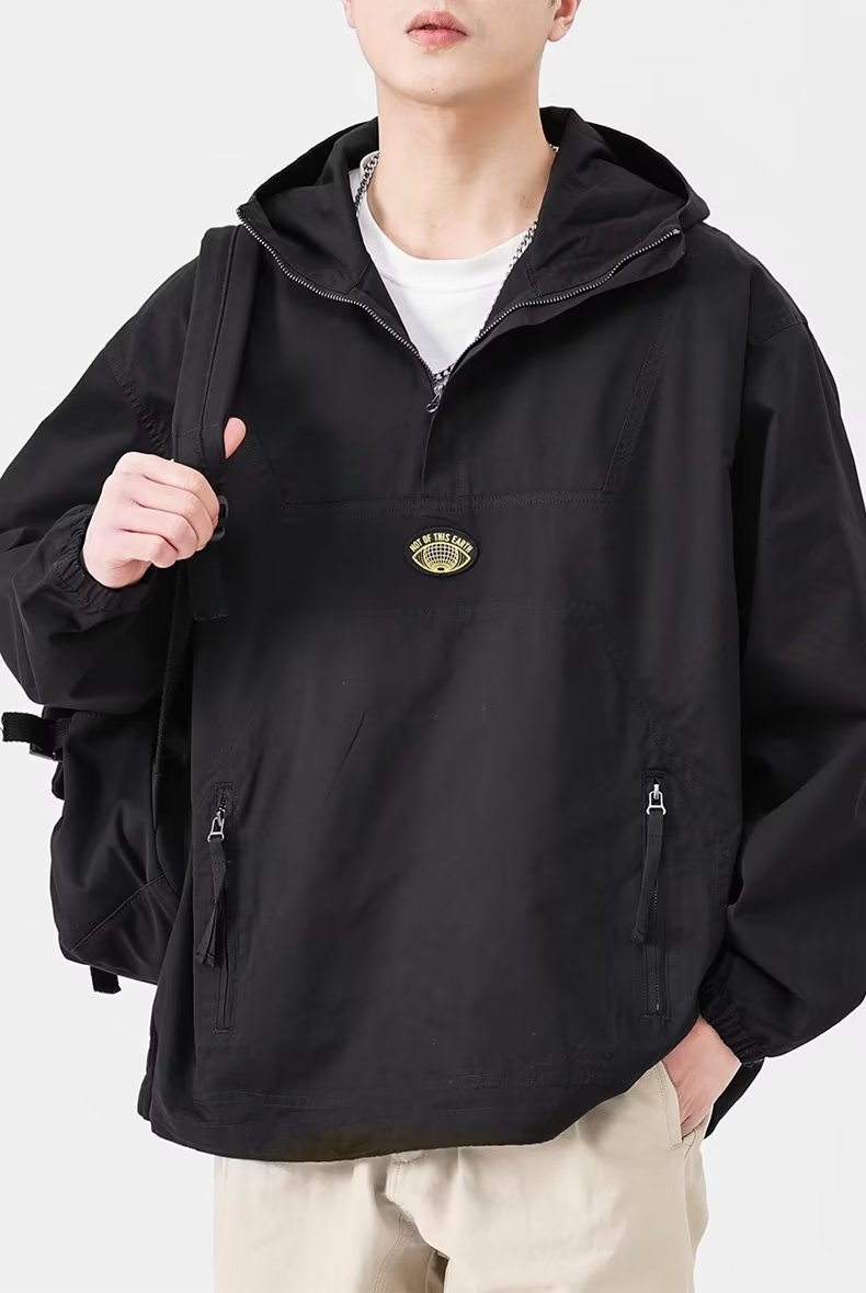 Men's Hooded Windproof Pullover Jacket With Half Zipper Detail_voghion.com