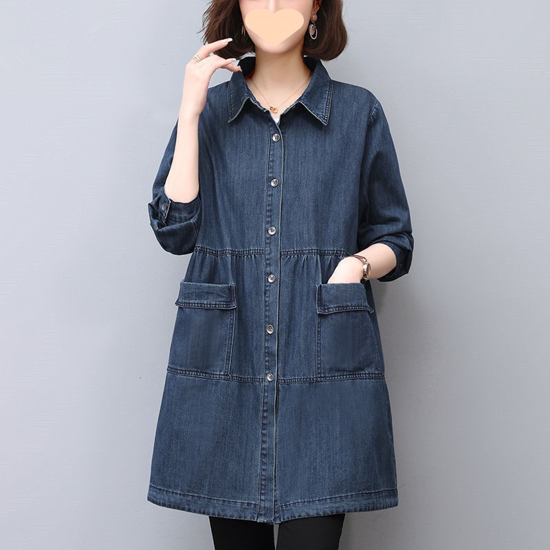 媽媽春裝新款牛仔外套女中長款2025春秋新款中老年女薄款女士風衣